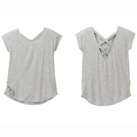 Z by Zella Girl Heathered Gray Strappy Back T-Shirt - Picture 1 of 8
